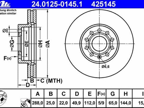 425145 set ate pe fata pt audi,seat,skoda,vw diametru 288mm ,5gauri