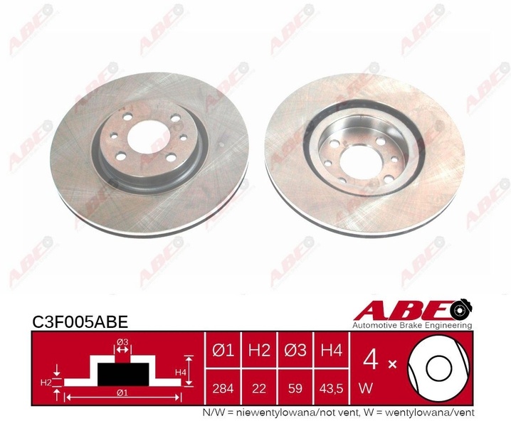 Abe set 2 discuri frana fata cu r284mm pt fiat,lancia