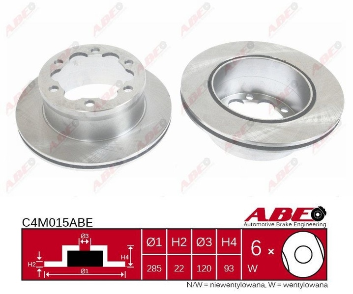 Abe set 2 discuri frana spate cu r285mm pt sprinter,vw lt