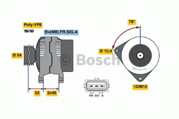 Alternator 0 986 049 171 BOSCH pentru Ford Focus Ford C-max Mazda 3 Mazda Axela Volvo S40 Volvo V50 Ford Fiesta Ford Ikon Ford Fusion Volvo C30 Ford Kuga Volvo C70