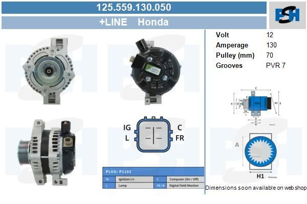 Alternator 125 559 130 050 BV PSH pentru Honda Cr-v