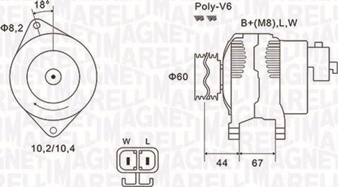 Alternator 14V 70A OPEL ASTRA G COMBO TOUR COMBO-MINIVAN CORSA C MERIVA A 1.7D 02.00- OPEL COMBO (COMBO-C), Box/MPV, 10.2001 - Magneti Marelli 063731526010