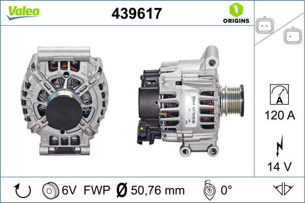 Alternator ~ 439617 ~ VALEO ~ pentru Peugeot 5008 2009 2010 2011 2012 2013 2014 2015 2016 2017 2018 2019 2020 2021 2022 2023 2024