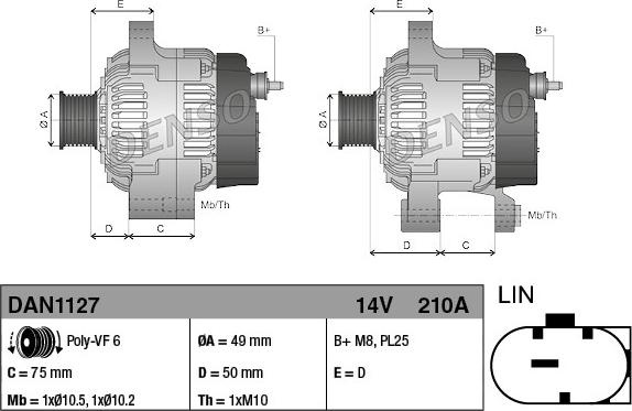 Alternator BMW 3 (F30, F80) DENSO DAN1127