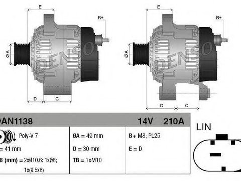 Alternator BMW Seria 5 Touring (F11) (2010 - 2016) DENSO DAN1138