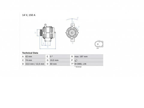 Alternator BOSCH 150A 0986082330/0125711005 Transit 2.2 2011-2014