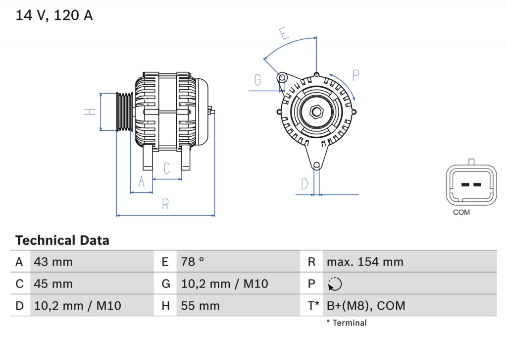 Alternator BOSCH PEUGEOT 407 cupe (6C_) 2005-2010 - 0 986 083 840