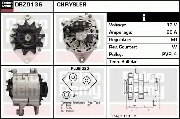 Alternator CHRYSLER VOYAGER II ES DELCOREMY DRZ013