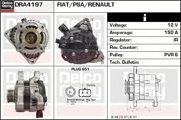 Alternator CITROEN C1 PM PN DELCOREMY DRA4197