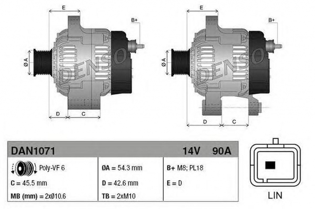 Alternator CITROEN DS3 Cabriolet DENSO DAN1071