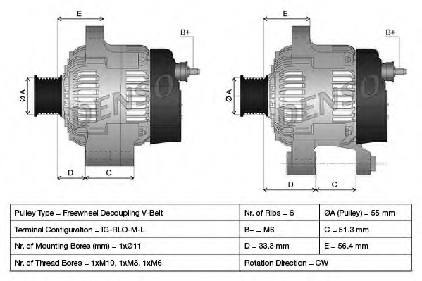 Alternator DAN1011 DENSO pentru Toyota Auris Toyota Blade Toyota Avensis Toyota Rav Toyota Altis Toyota Corolla Toyota Verso