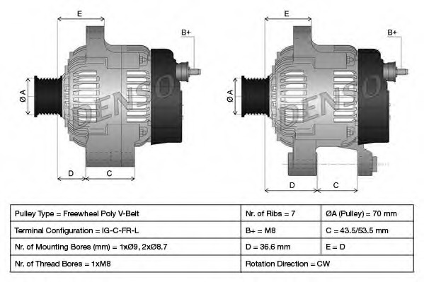 Alternator DAN985 DENSO pentru Honda Accord Honda Edix Honda Fr-v Honda Cr-v Honda Civic