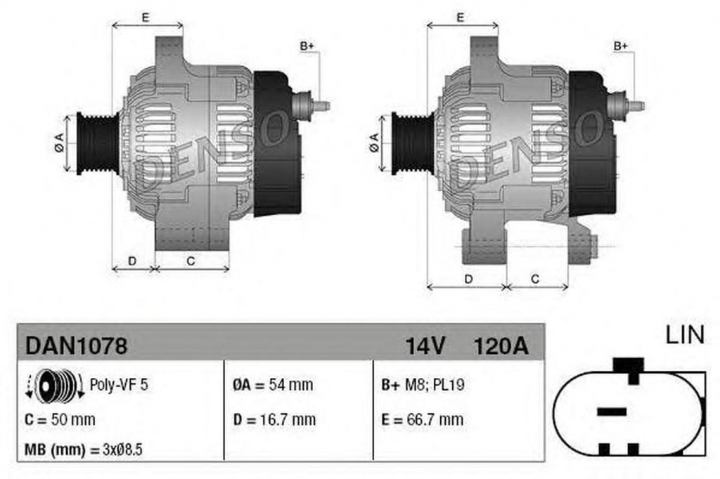 Alternator FIAT 500 C 312 DENSO DAN1078