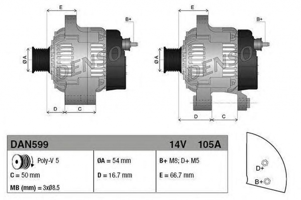 Alternator FIAT 500 C 312 DENSO DAN599