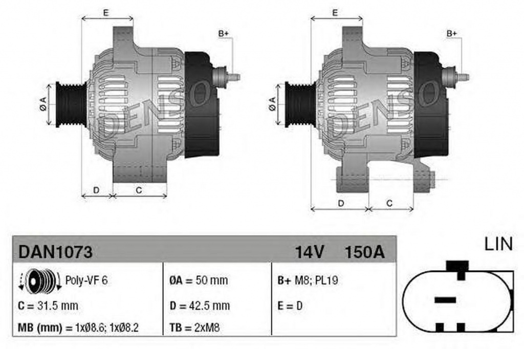 Alternator FORD FIESTA VI DENSO DAN1073