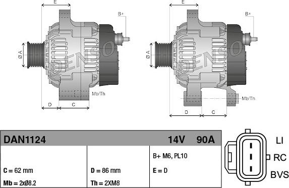 Alternator FORD FOCUS I Turnier (DNW) DENSO DAN1124