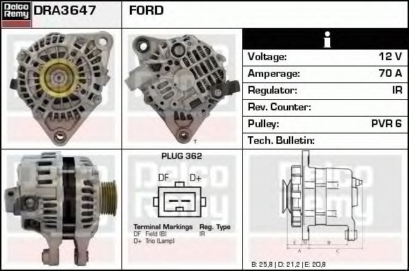 Alternator FORD PUMA EC DELCOREMY DRA3647