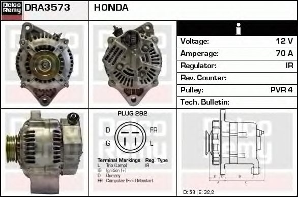 Alternator HONDA CIVIC V limuzina EG EH DELCOREMY DRA3573