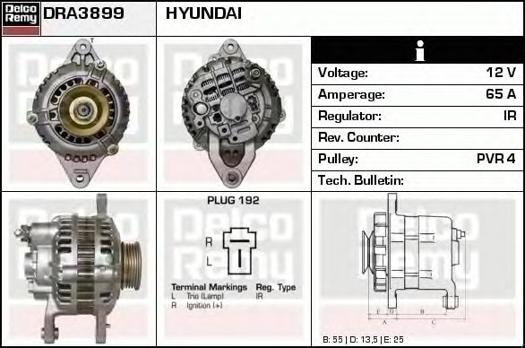 Alternator HYUNDAI SANTA F I SM DELCOREMY DRA3899