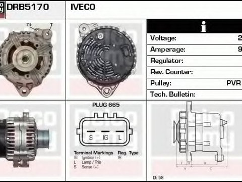 Alternator IVECO Trakker (2004 - 2016) DELCO REMY DRB5170