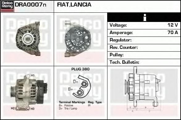 Alternator LANCIA MUSA 350 DELCOREMY DRA0007N
