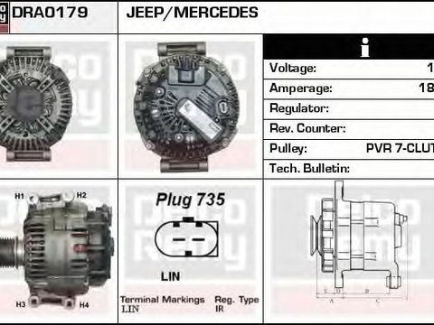 Alternator MERCEDES-BENZ E-CLASS Cabriolet A207 DELCOREMY DRA0179