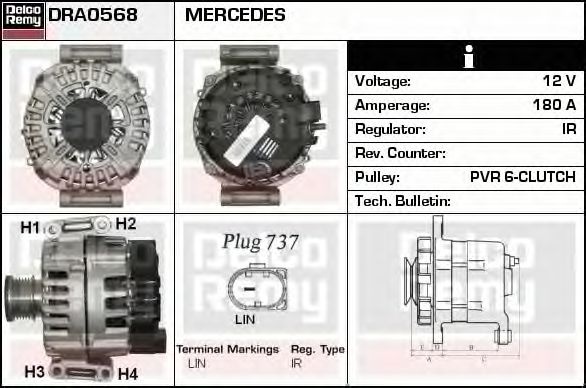 Alternator MERCEDES-BENZ GLK-CLASS X204 DELCOREMY DRA0568
