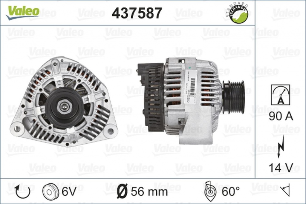 Alternator MERCEDES-BENZ SPRINTER 2-t caroserie 901 902 VALEO 437587