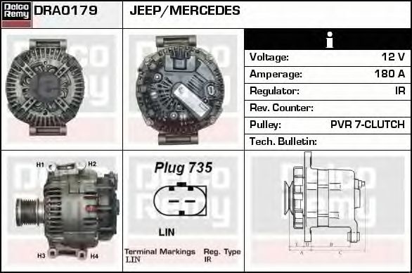 Alternator MERCEDES-BENZ SPRINTER 5-t platou sasiu 906 DELCOREMY DRA0179