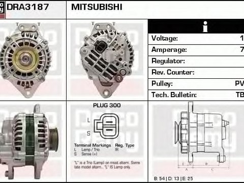 Alternator MITSUBISHI PAJERO II V3 W V2 W V4 W DELCOREMY DRA3187