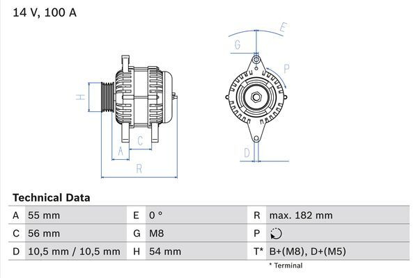 Alternator ~ Opel Combo 2001 2002 2003 2004 2005 2006 2007 2008 2009 2010 2011 2012 2013 2014 2015 2016 2017 2018 2019 2020 2021 2022 2023 2024 ~ 0 986 042 740 ~ BOSCH