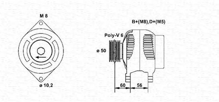 Alternator OPEL OMEGA B 25 26 27 MAGNETI MARELLI 943356554010