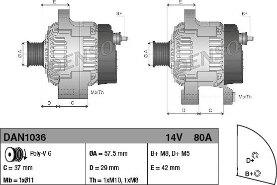 Alternator PEUGEOT 107 (PM_, PN_) DENSO DAN1036