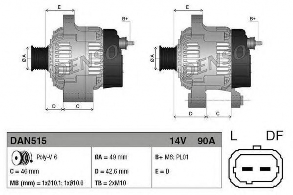 Alternator PEUGEOT 207 WA WC DENSO DAN515