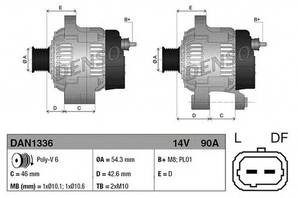 Alternator PEUGEOT 407 6D DENSO DAN1336