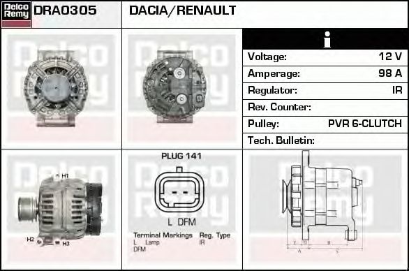Alternator RENAULT LOGAN I LS DELCOREMY DRA0305