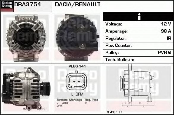 Alternator RENAULT LOGAN I LS DELCOREMY DRA3754