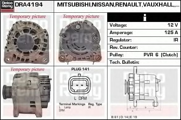 Alternator RENAULT TRAFIC II platou sasiu EL DELCOREMY DRA4194