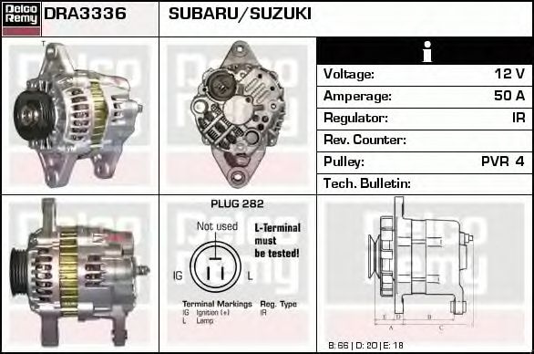 Alternator SUZUKI ALTO HA11 DELCOREMY DRA3336