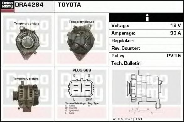 Alternator TOYOTA AVENSIS limuzina T25 DELCOREMY DRA4284