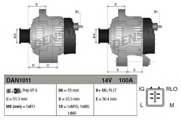 Alternator TOYOTA AVENSIS limuzina (ZRT27, ADT27) (2008 - 2016) DENSO DAN1011