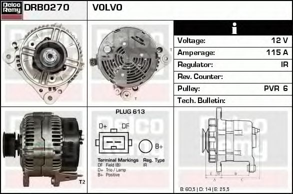 Alternator VOLVO 850 combi LW DELCOREMY DRB0270