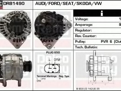 Alternator VW GOLF 4 Variant (1J5) (1999 - 2006) DELCO REMY DRB1490