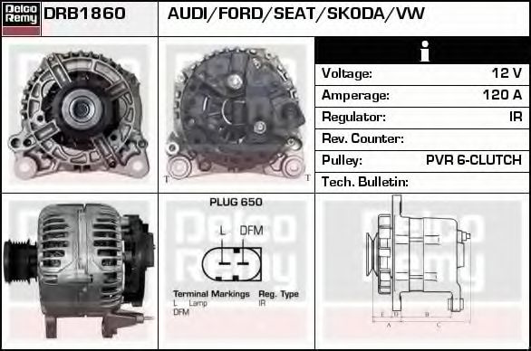 Alternator VW GOLF 4 Variant (1J5) (1999 - 2006) DELCO REMY DRB1860