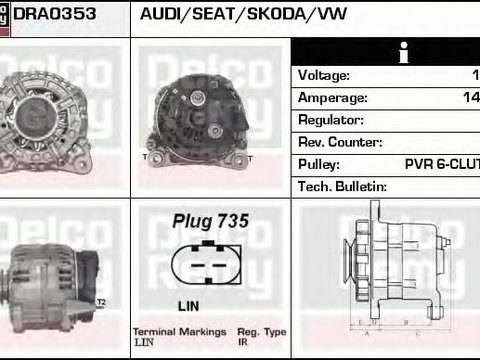 Alternator VW TIGUAN 5N DELCOREMY DRA0353