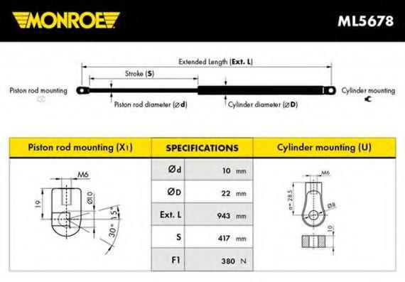 Amortizor capota AUDI A6 limuzina (4B2, C5), AUDI A6 Avant (4B5, C5) - MONROE ML5678