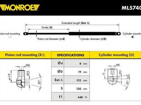 Amortizor capota AUDI TT (8J3), AUDI TT Roadster (8J9) - MONROE ML5740