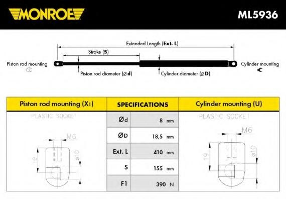 Amortizor capota BMW X5 (E70), BMW X6 (E71, E72) - MONROE ML5936