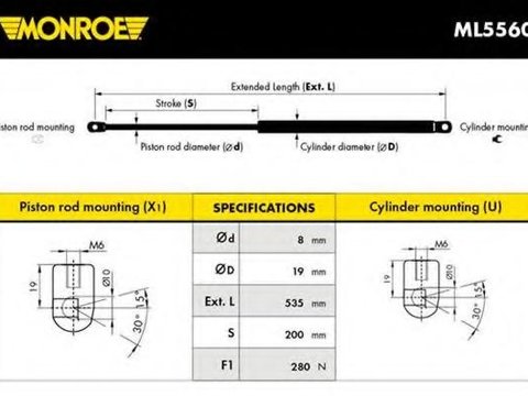 Amortizor capota MERCEDES-BENZ C-CLASS limuzina (W203), MERCEDES-BENZ C-CLASS Sportscoupe (CL203), MERCEDES-BENZ C-CLASS T-Model (S203) - MONROE ML556