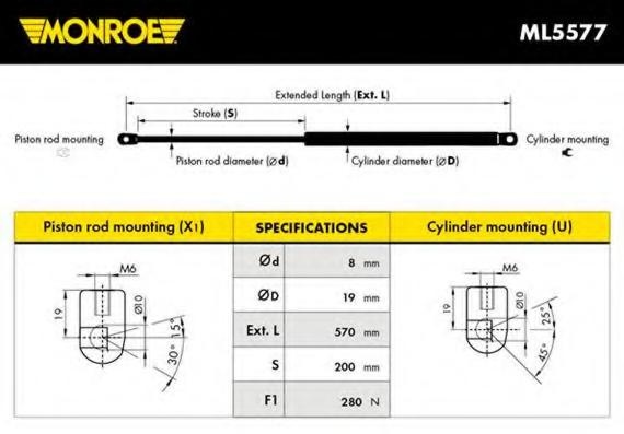 Amortizor capota MERCEDES-BENZ C-CLASS limuzina (W203), MERCEDES-BENZ C-CLASS Sportscoupe (CL203), MERCEDES-BENZ C-CLASS T-Model (S203) - MONROE ML557